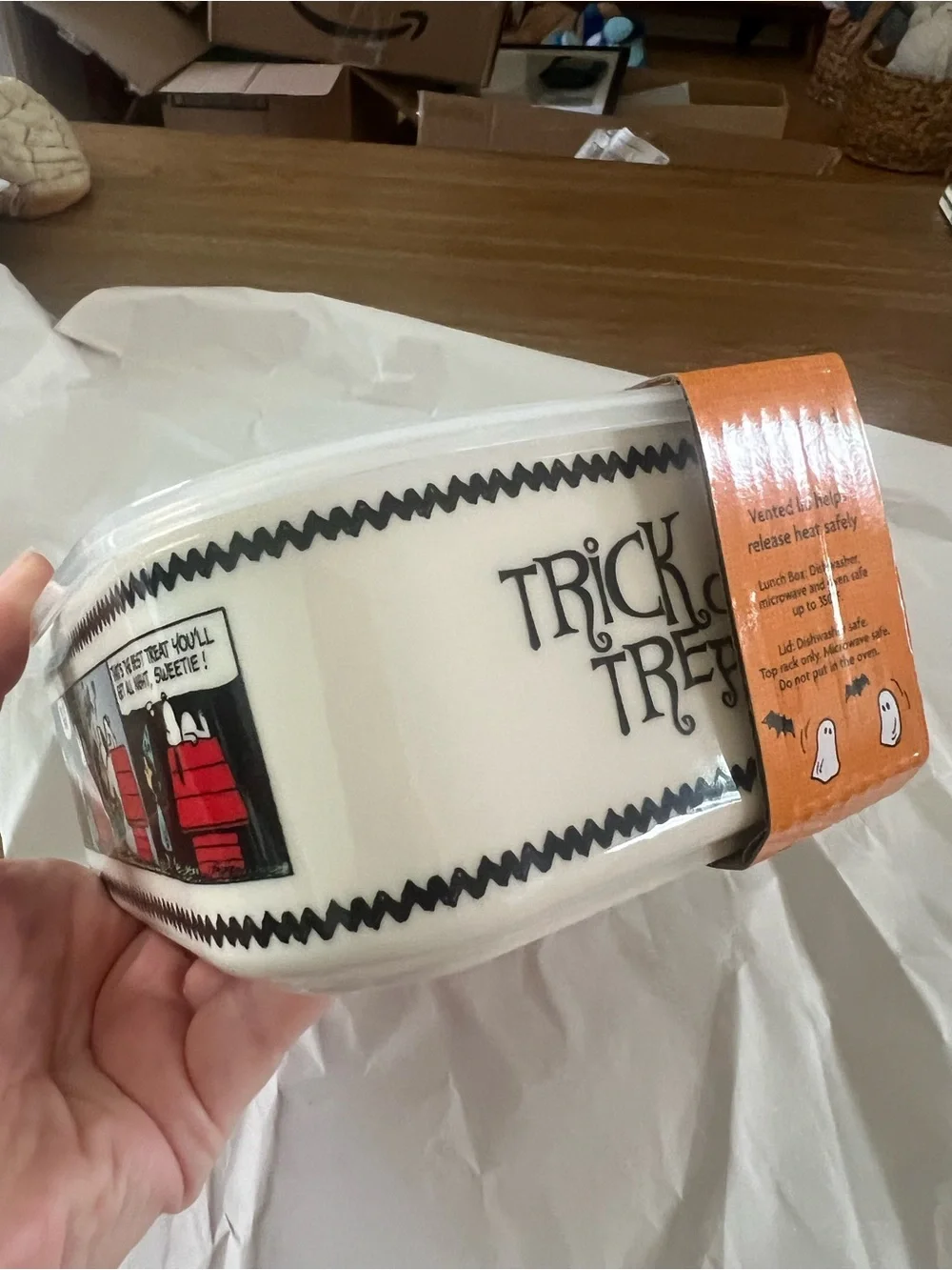 Peanuts Stoneware Lunch Box with Orange Trick or Treat Band